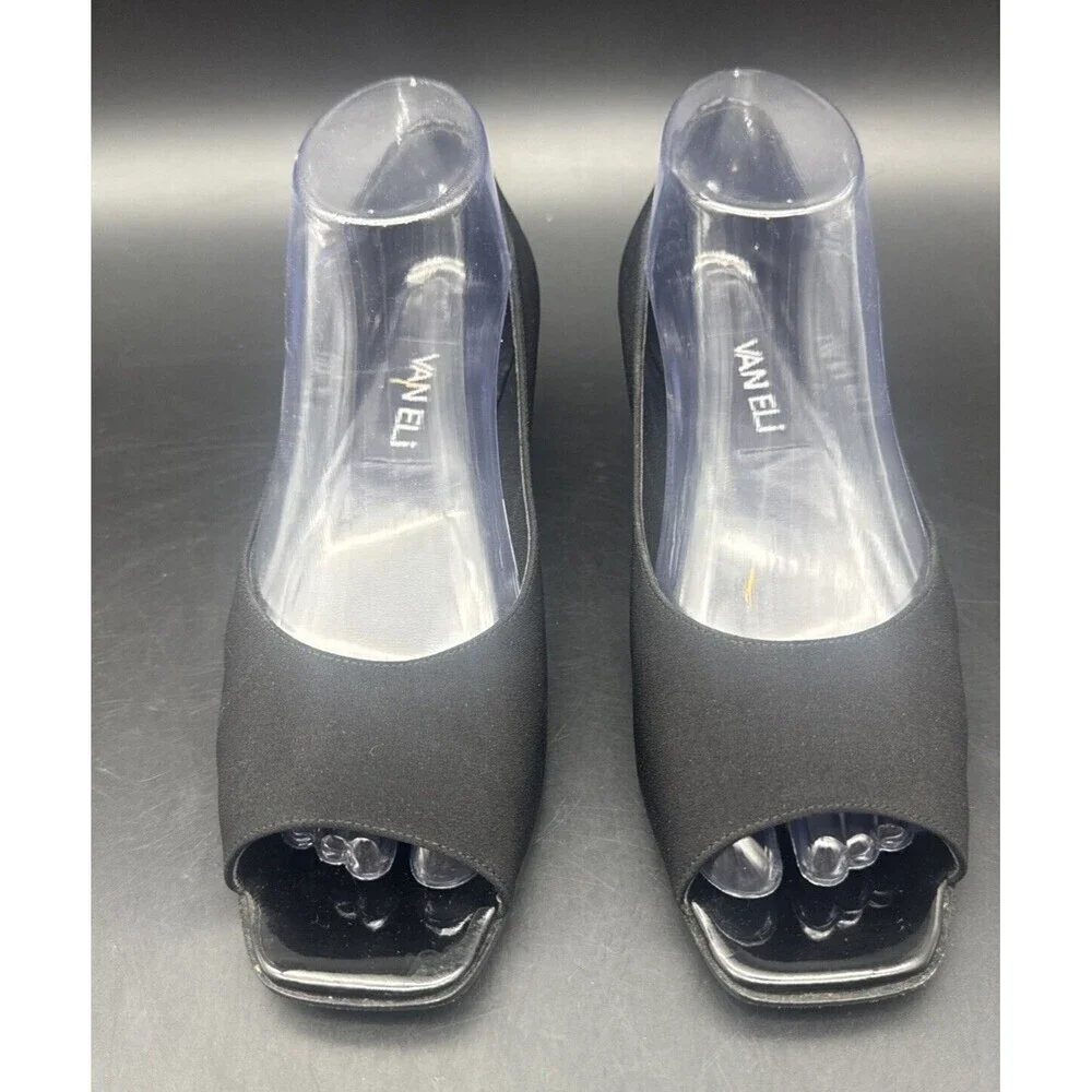 Van Eli Women’s BLACK  Slip On Pumps ‎ Open Toe Casual Heeled Comfort Sz 8.5
